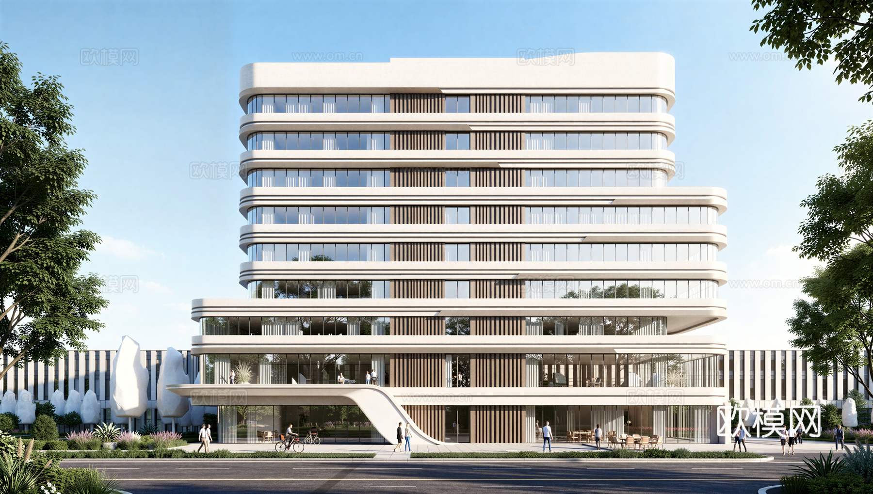 现代工业厂房 现代产业园 多层办公 厂房 产 产业园 办公楼su模型下载（渲染图1）