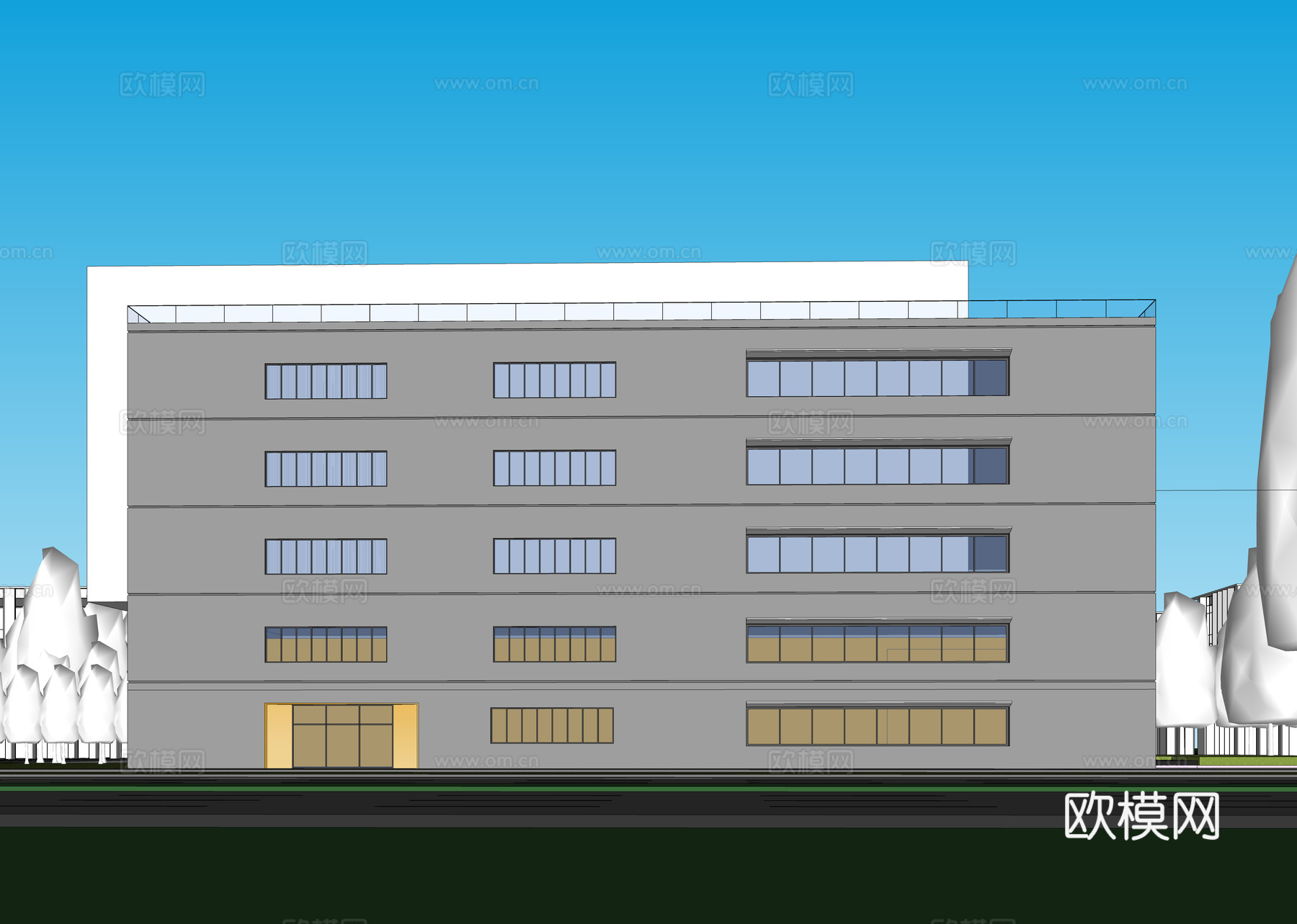 现代工业厂房 现代产业园 多层办公 厂房 产 产业园 办公楼su模型下载（渲染图2）