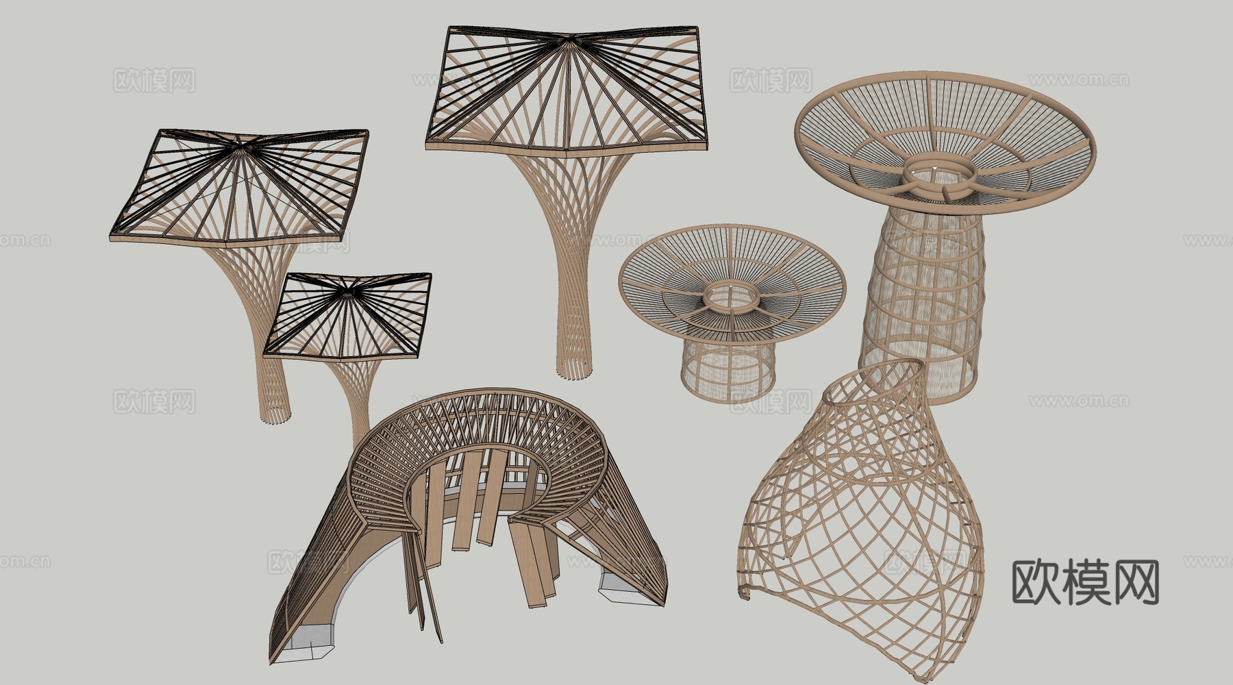 现代景观构筑物 景观构架 景观廊架 景观装置su模型