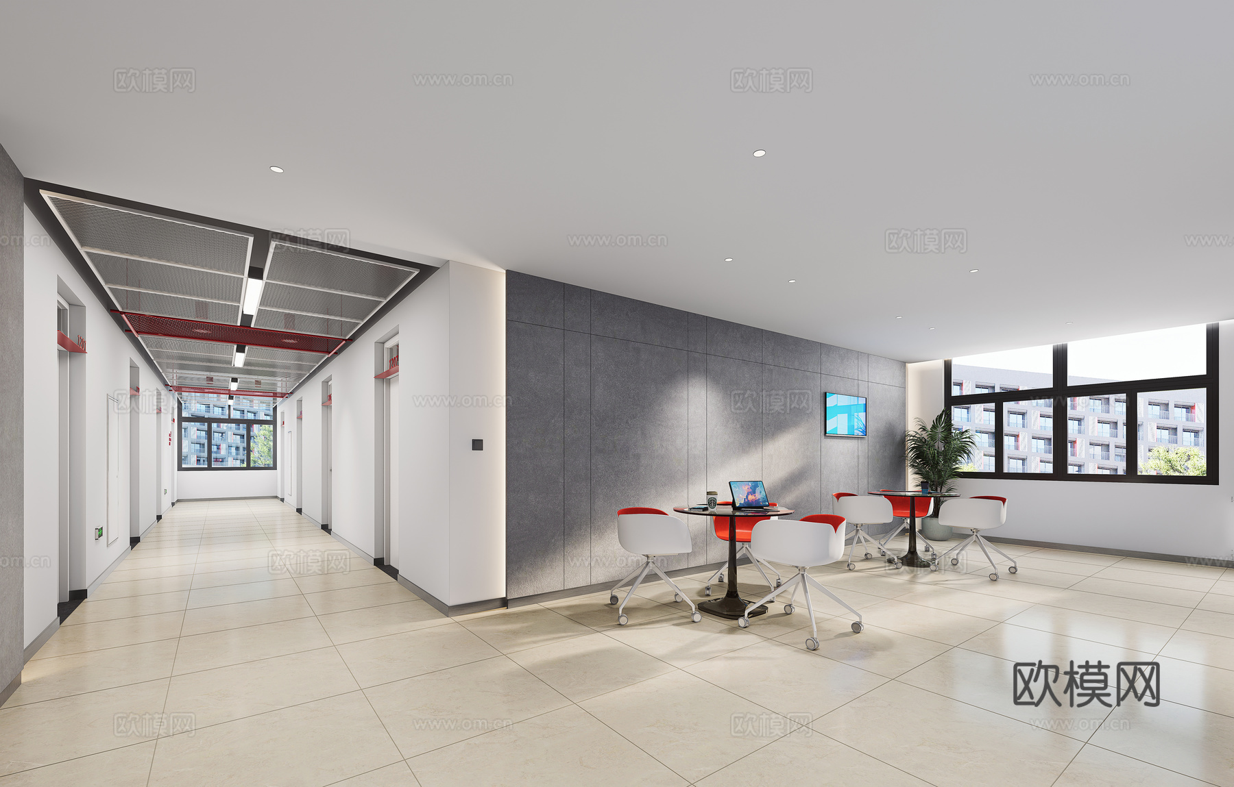 大堂，电梯厅，现代风格，走廊，宿舍楼su模型