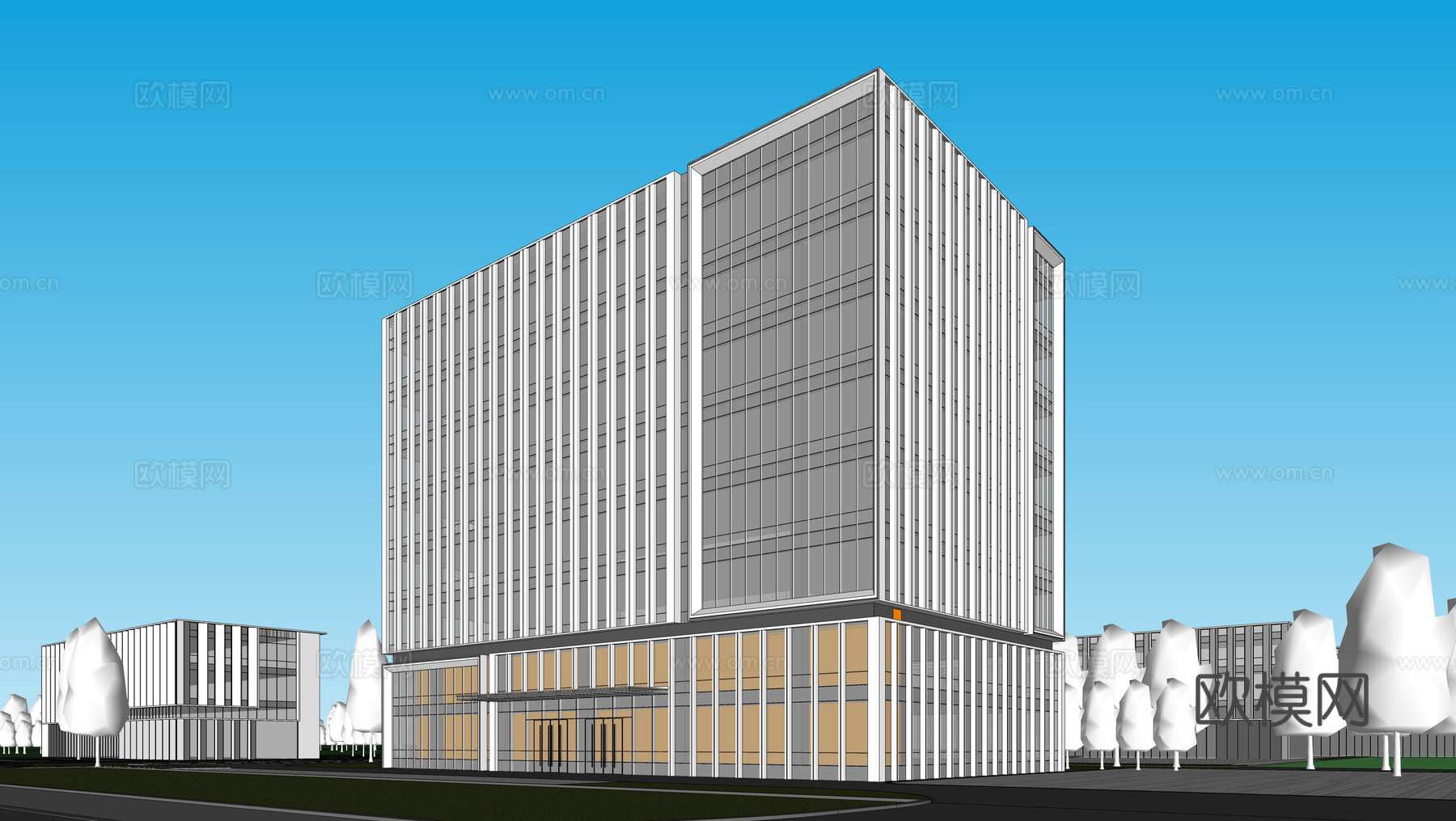 现代工业厂房 现代产业园 多层办公 厂房 产 产业园 办公楼su模型下载（渲染图2）