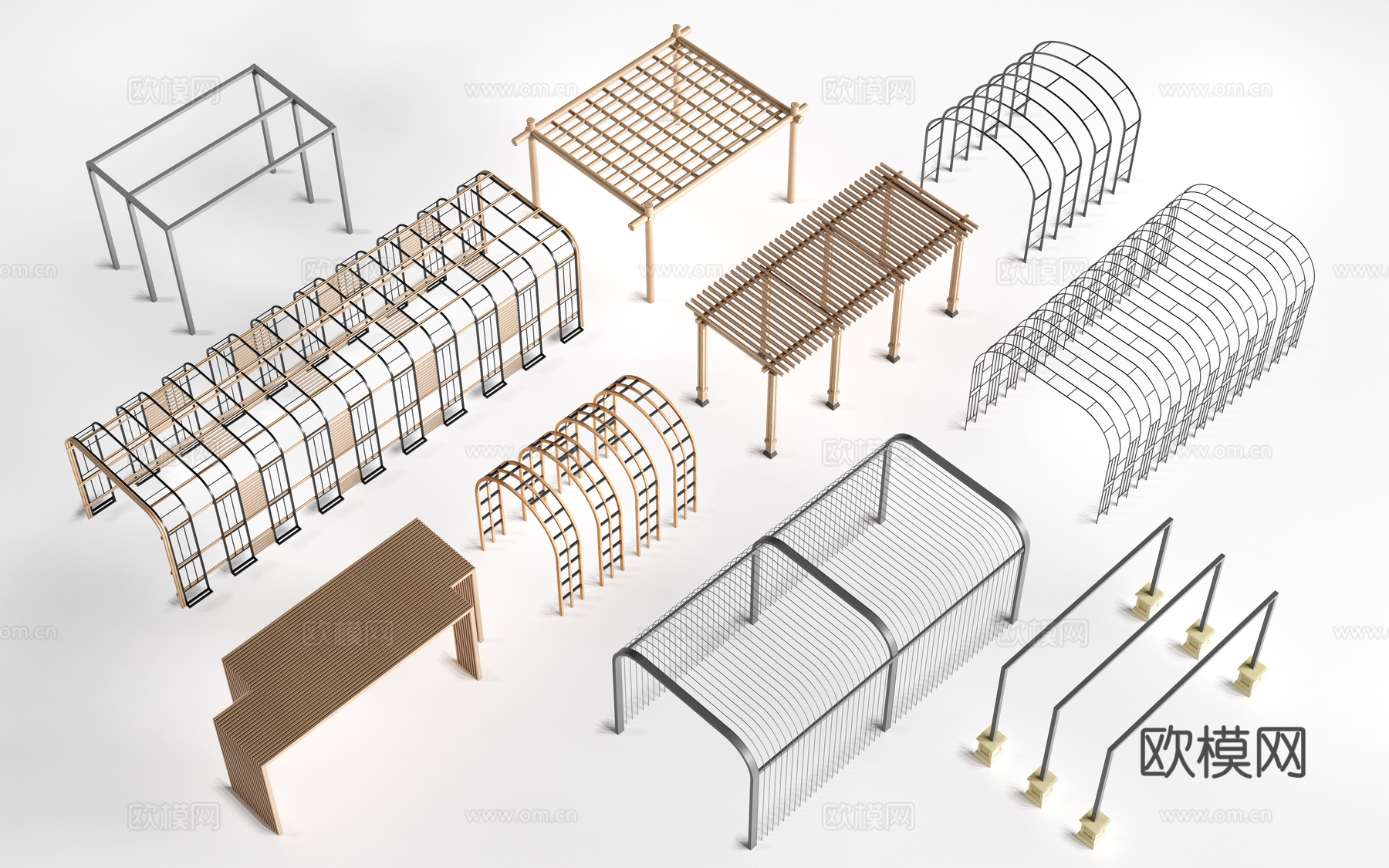 现代景观花架 葡萄架 廊架 绿植爬架su模型