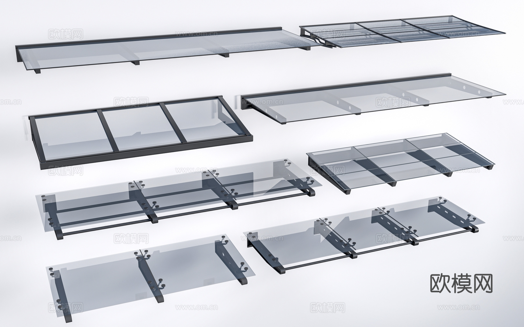 现代玻璃雨棚 钢构雨棚 玻璃雨打 阳光棚su模型