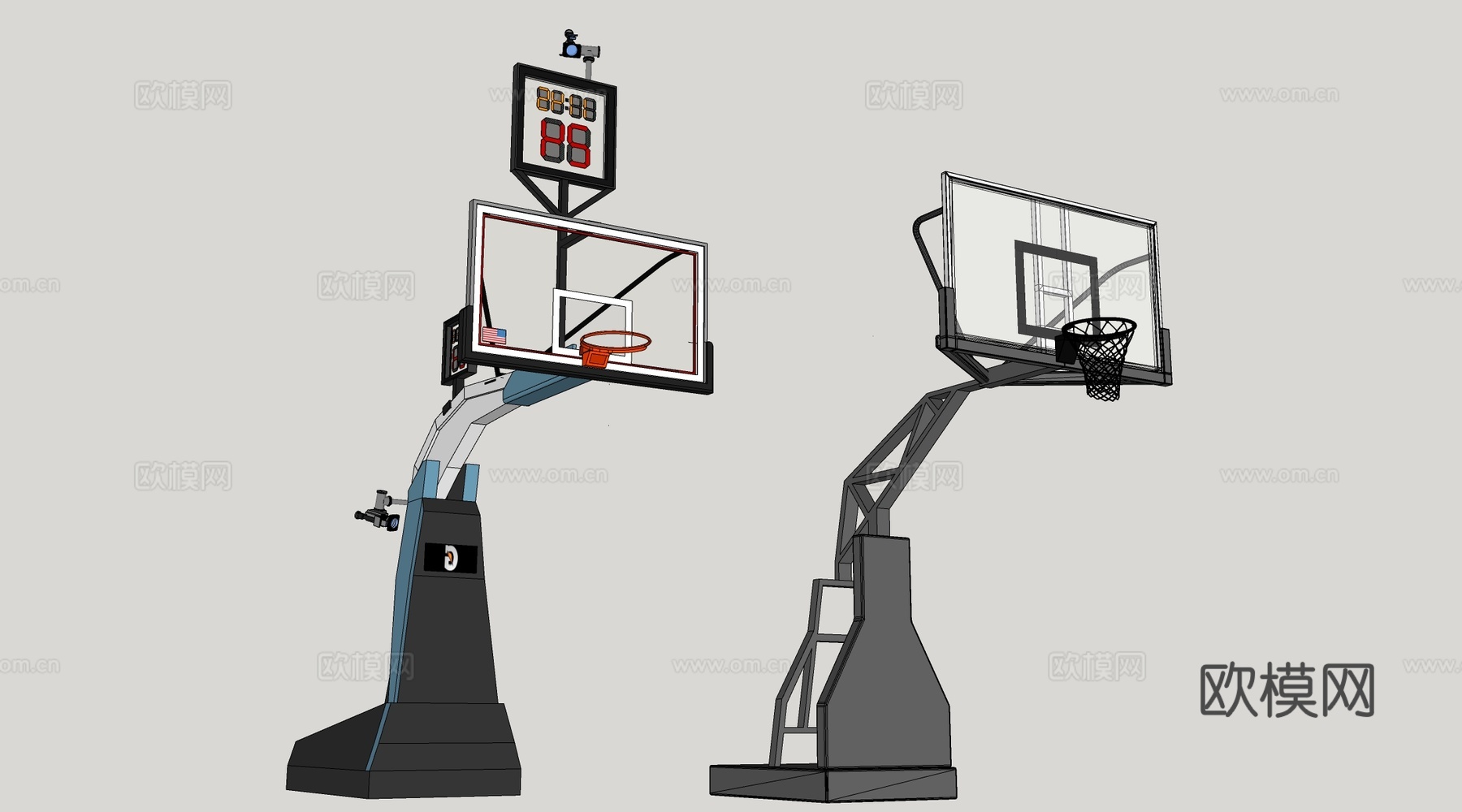 现代篮球架 篮球框su模型