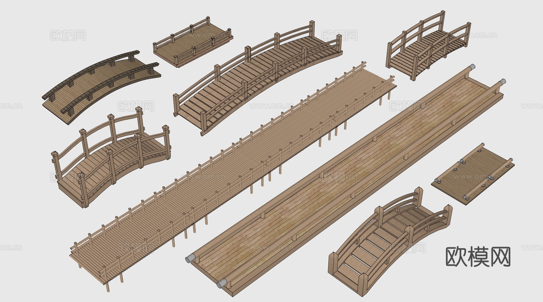 现代景观小桥 景观桥 木拱桥 公园桥su模型