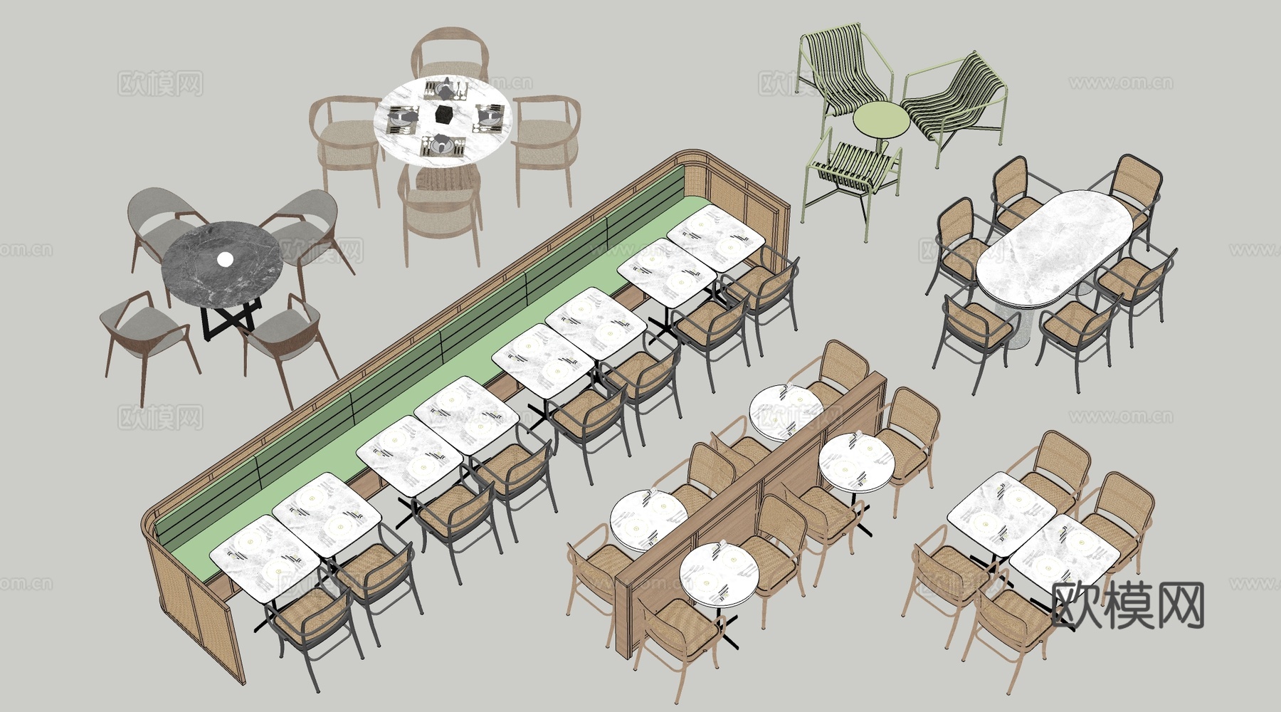 现代餐饮桌椅 餐桌椅 卡座餐桌 餐厅桌椅su模型