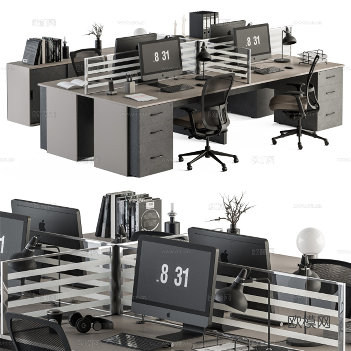 员工套装 棕黑双色 - 办公家具 253d模型