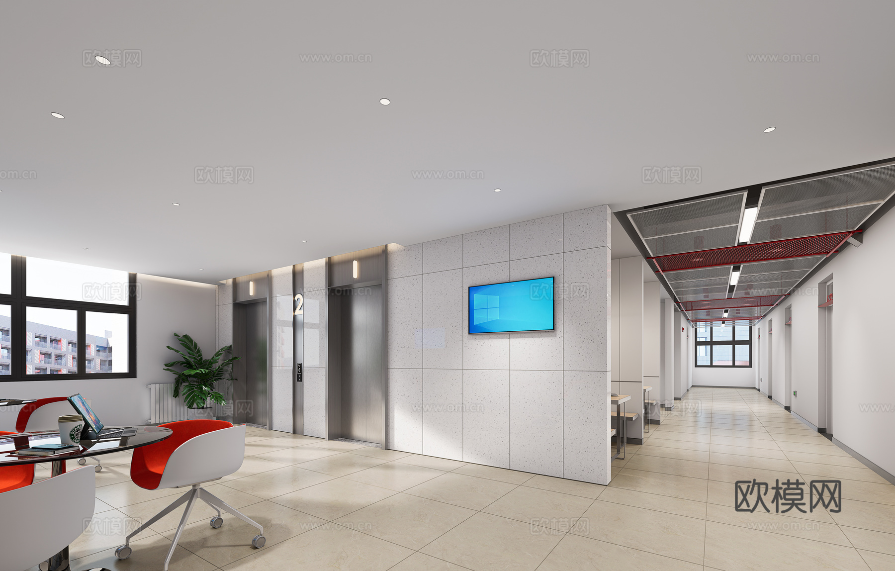 大堂，电梯厅，现代风格，走廊，宿舍楼su模型