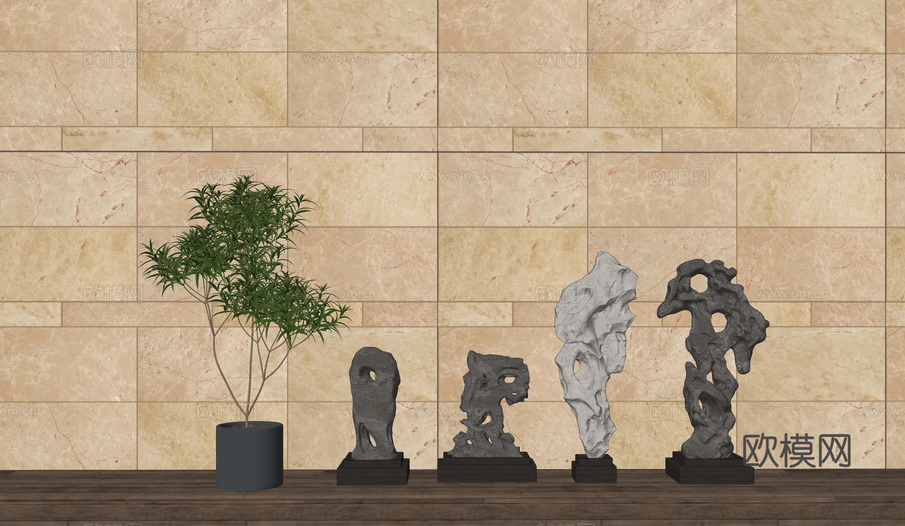 新中式太湖石  景观小品su模型