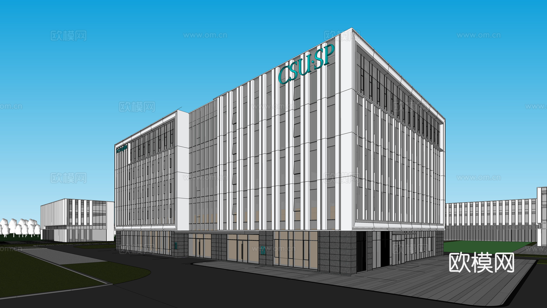 现代工业厂房 现代产业园 多层办公 厂房 产 产业园 办公楼su模型下载（渲染图2）
