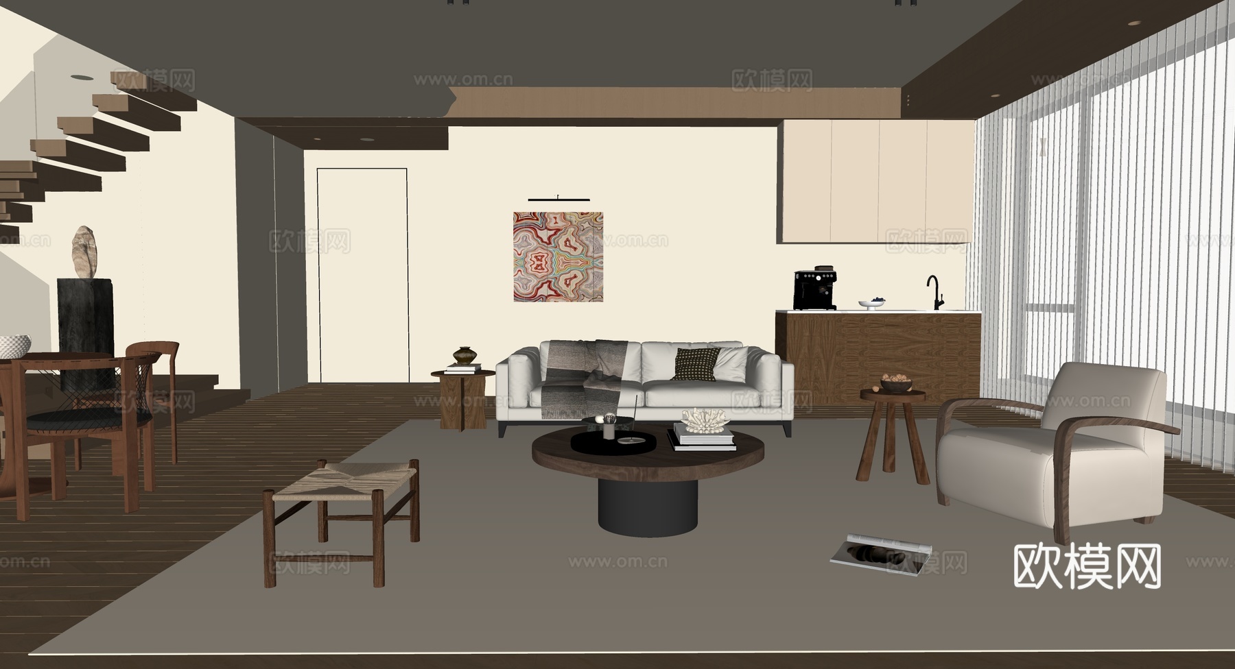 中古风客餐厅su模型