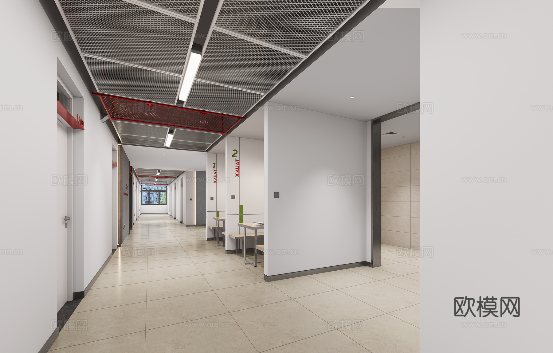 大堂，电梯厅，现代风格，走廊，宿舍楼su模型