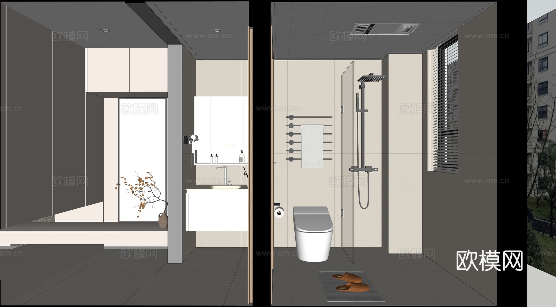 卫生间，干湿分离，三分离卫生间，现代风格su模型su模型