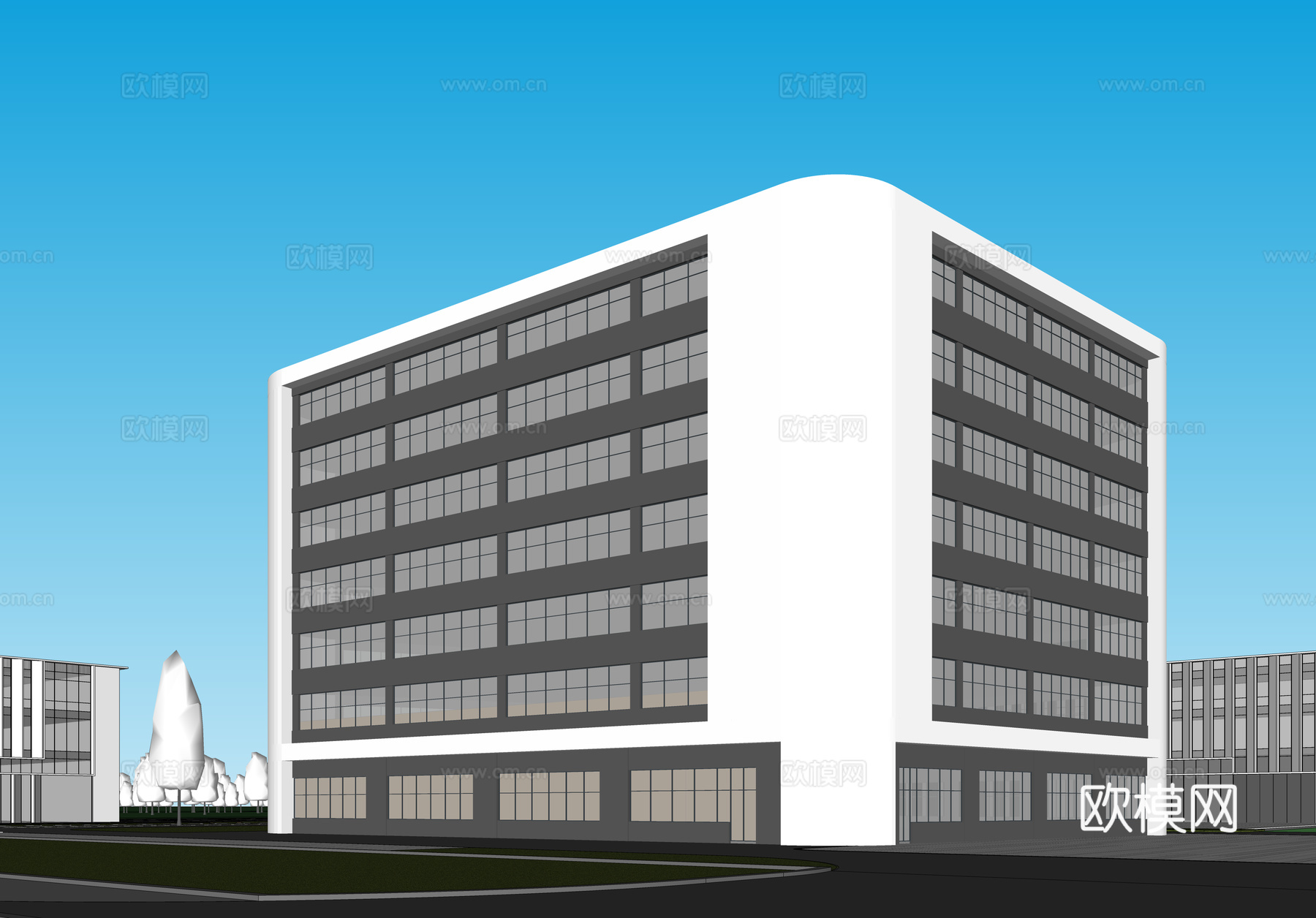 现代工业厂房 现代产业园 多层办公 厂房 产 产业园 办公楼su模型下载（渲染图2）