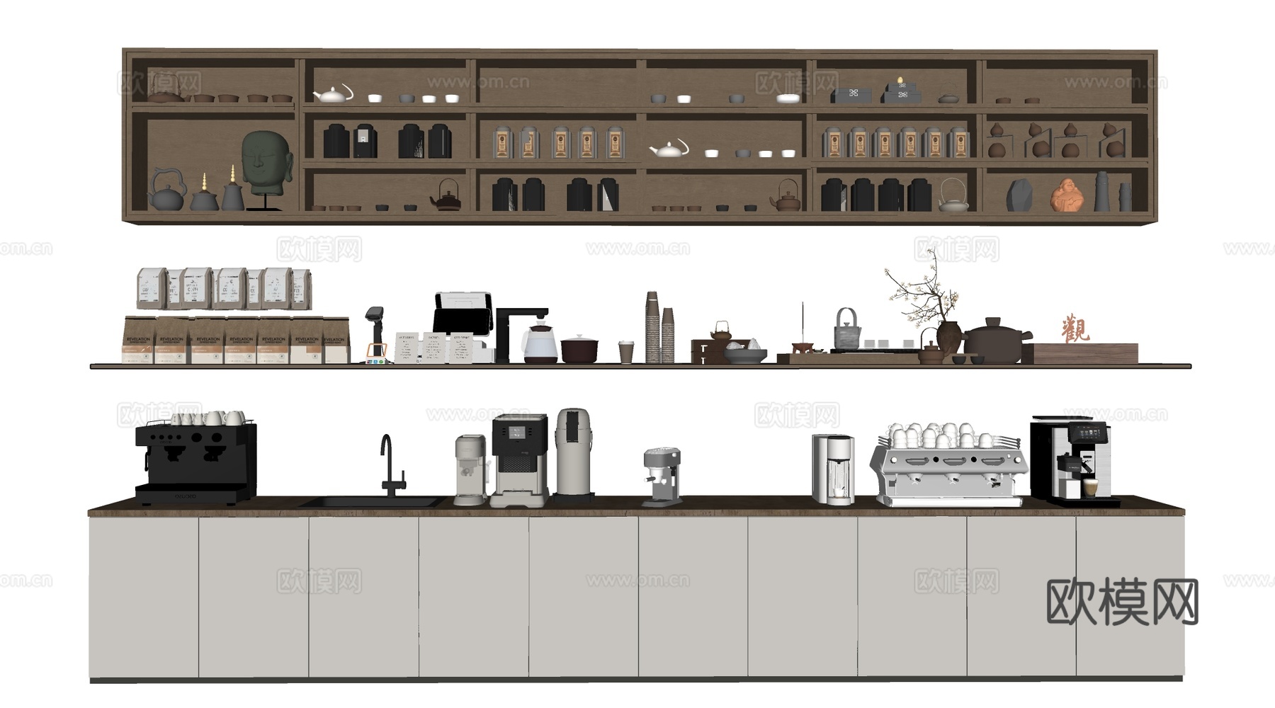 现代咖啡展架 咖啡用品 咖啡豆 咖啡机su模型