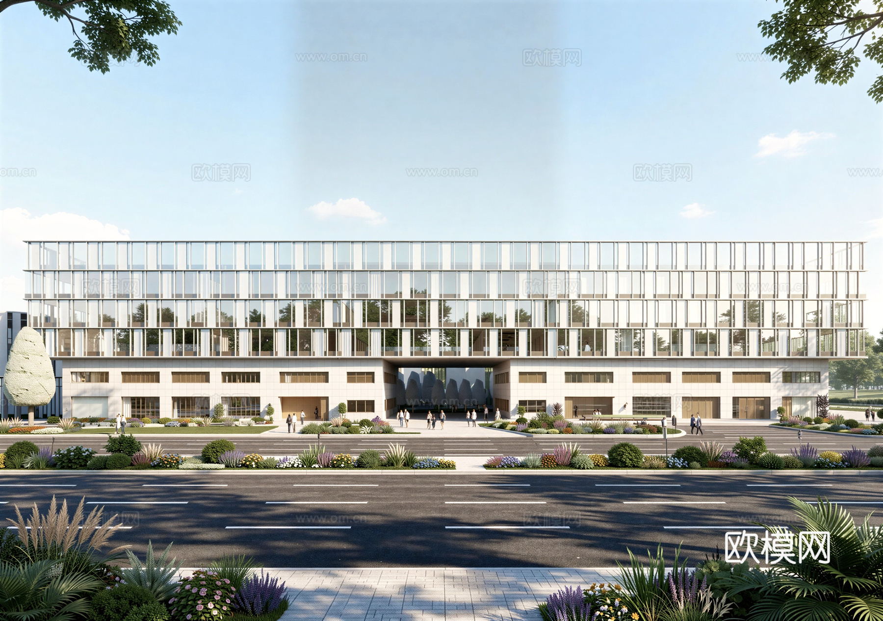 现代工业厂房 现代产业园 多层办公 厂房 产 产业园 办公楼su模型下载（渲染图1）