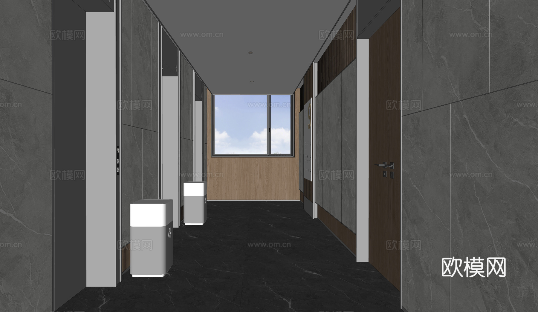 现代酒店电梯厅，电梯厅，电梯间，现代电梯厅su模型