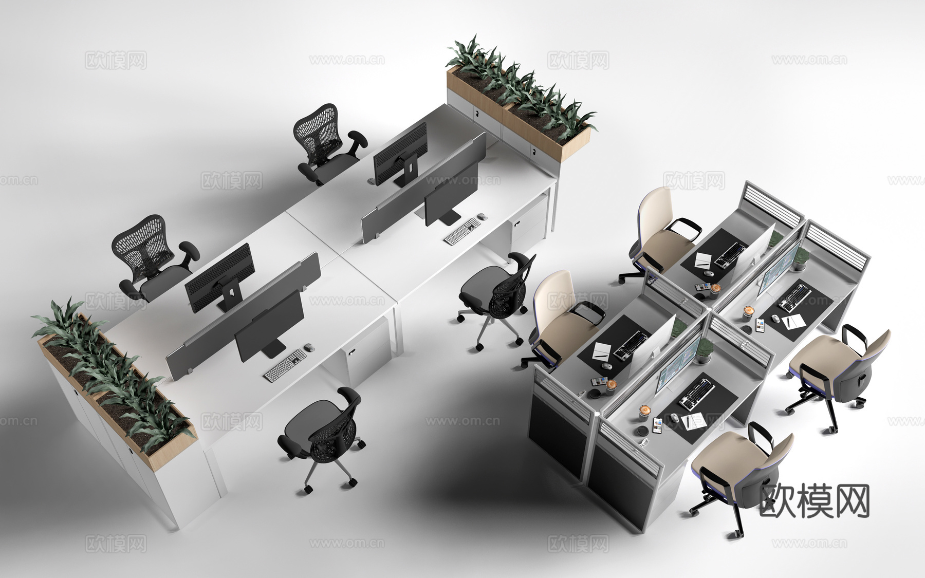 现代办公桌椅 工位桌椅 办公区桌椅su模型