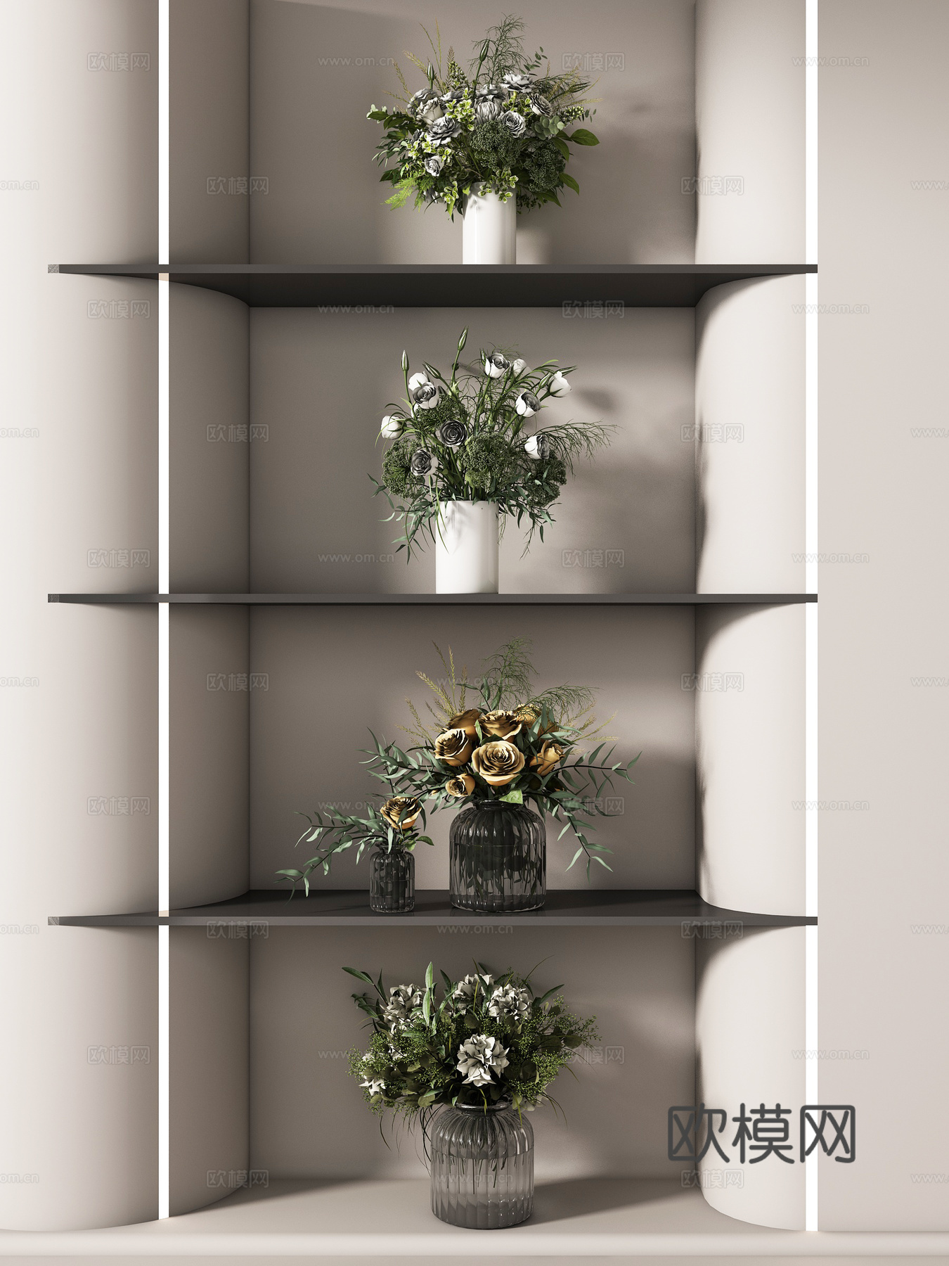 现代花瓶花卉 花瓶组合su模型