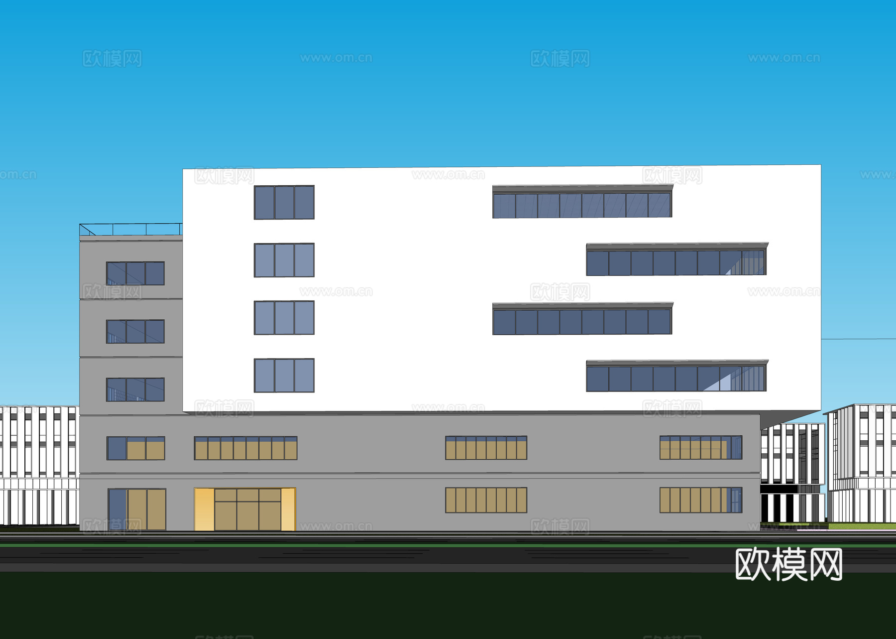 现代工业厂房 现代产业园 多层办公 厂房 产 产业园 办公楼su模型下载（渲染图2）