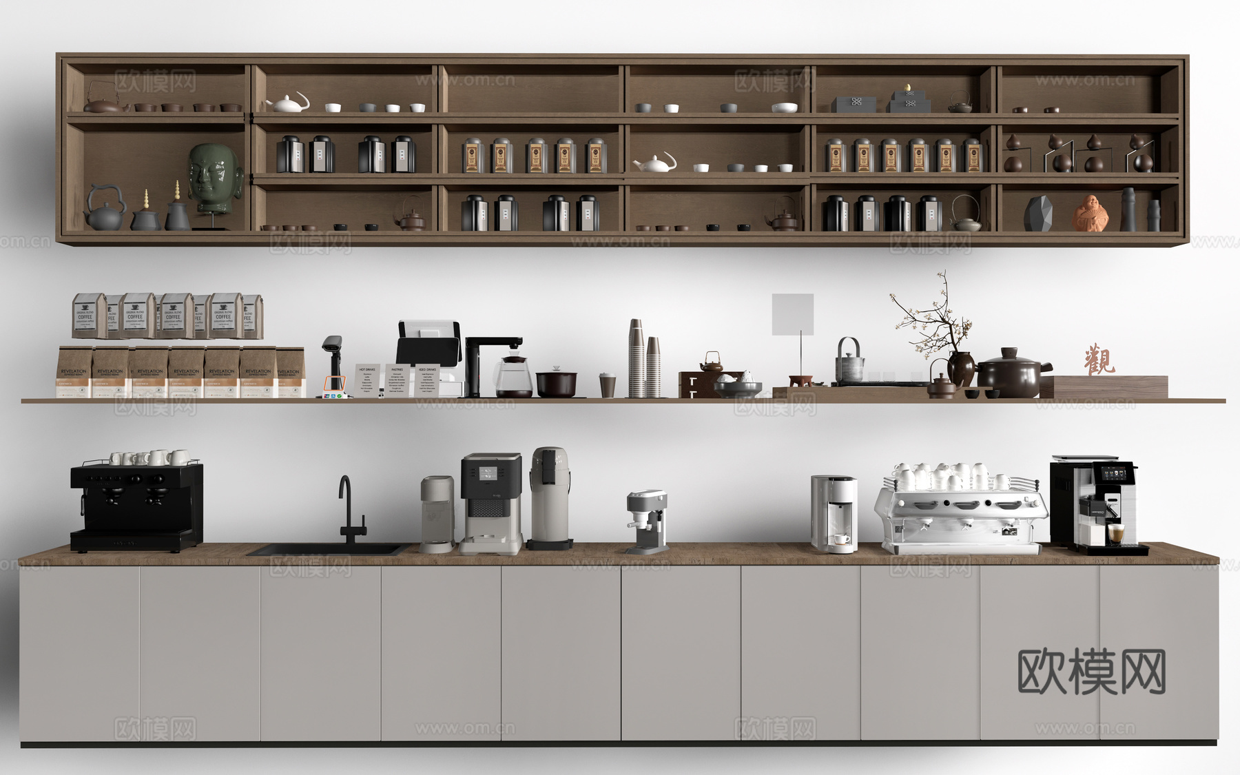 现代咖啡展架 咖啡用品 咖啡豆 咖啡机su模型