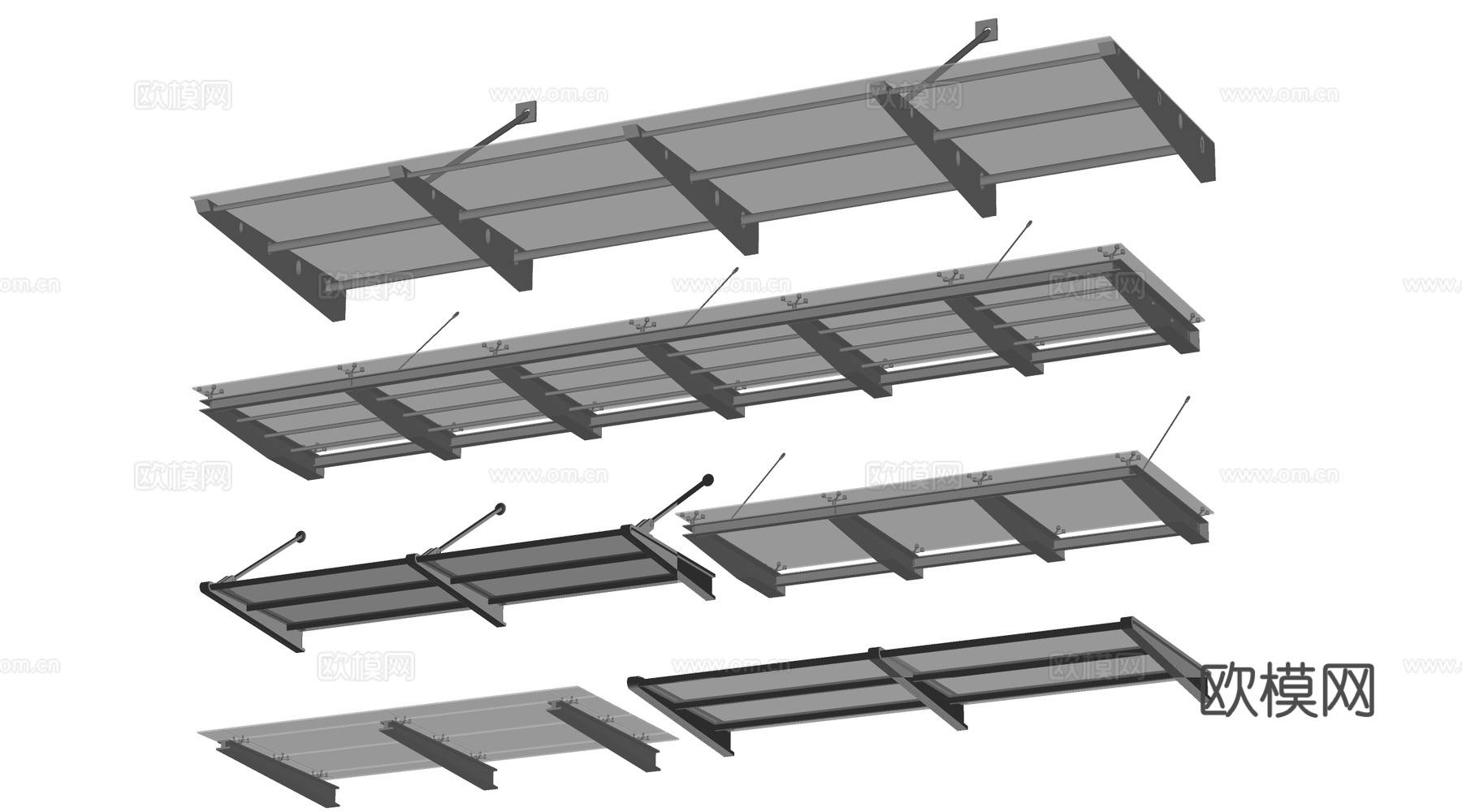 现代玻璃雨棚 钢构雨棚 玻璃雨打 阳光棚su模型