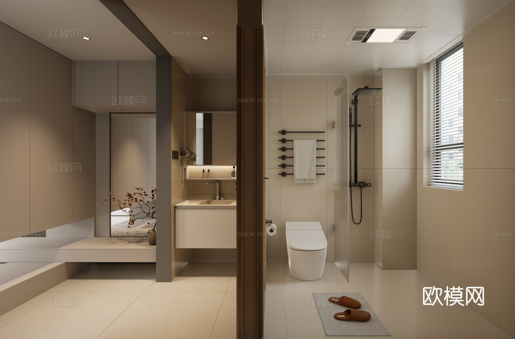 卫生间，干湿分离，三分离卫生间，现代风格su模型su模型