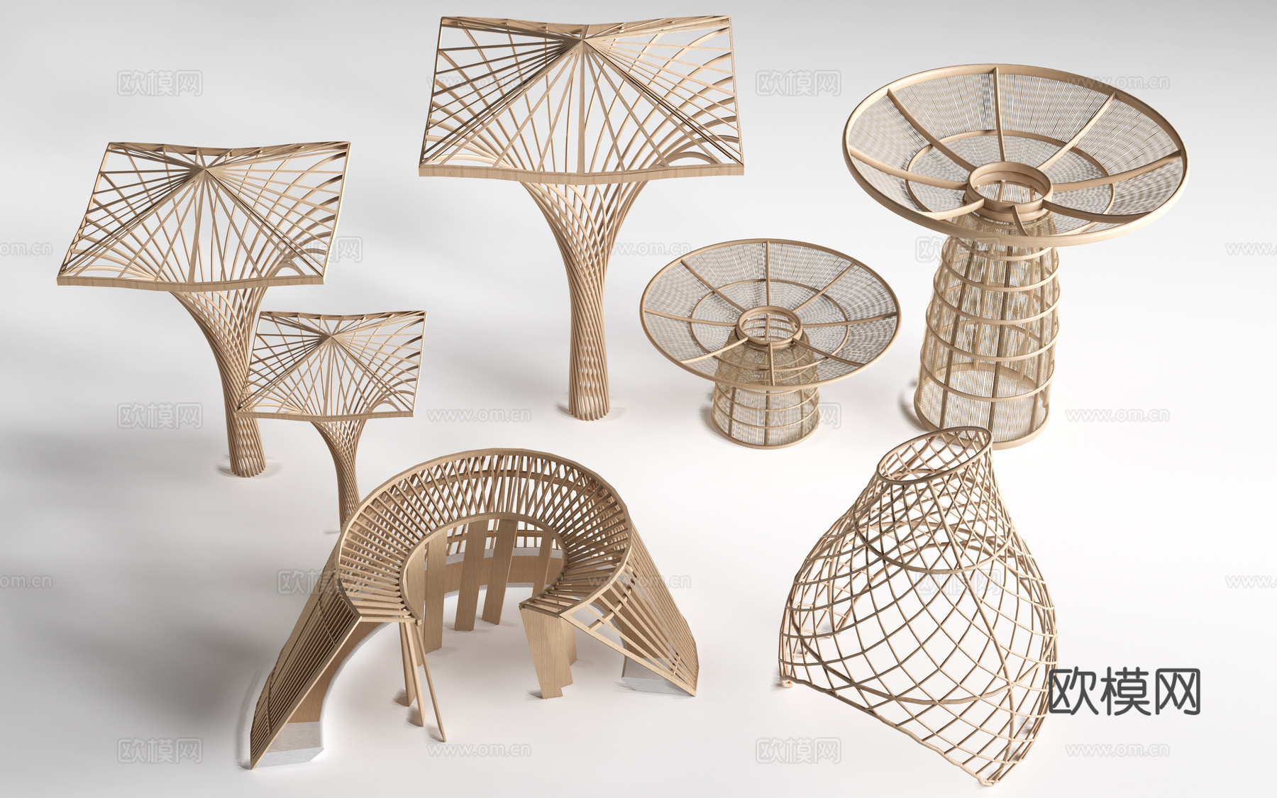 现代景观构筑物 景观构架 景观廊架 景观装置su模型