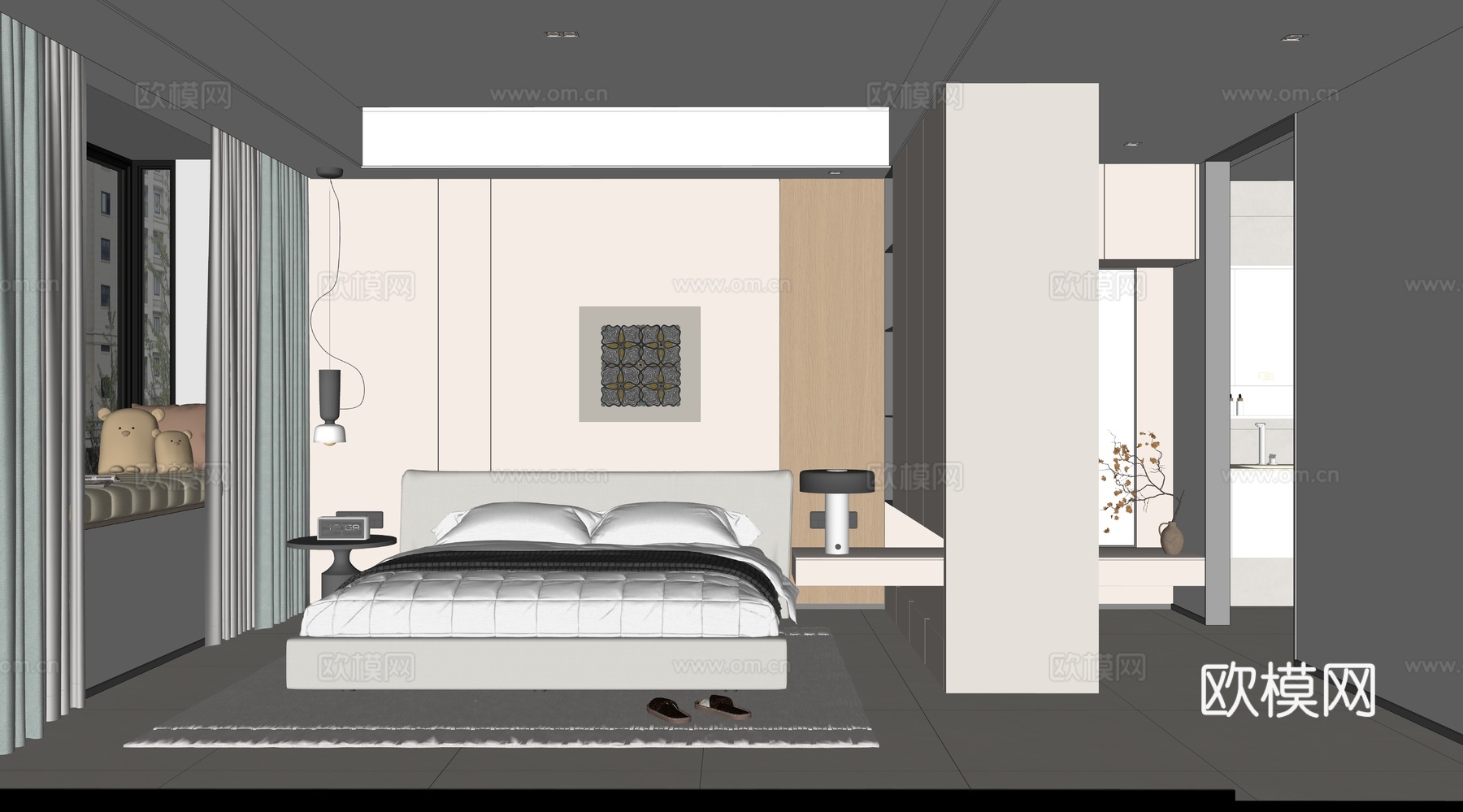 卧室，主卧，摆件，装饰灯，现代风格su模型