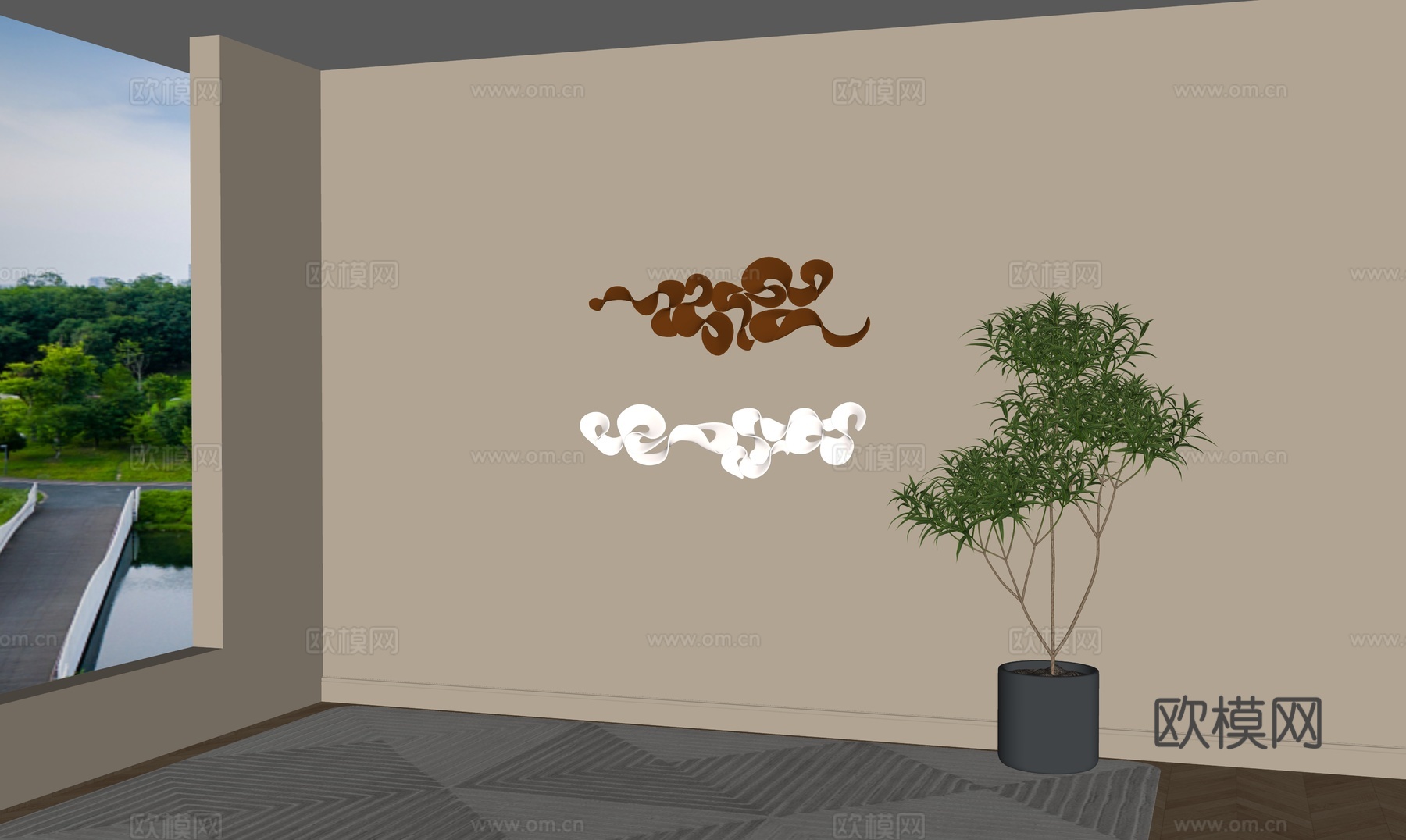 新中式墙饰挂件su模型