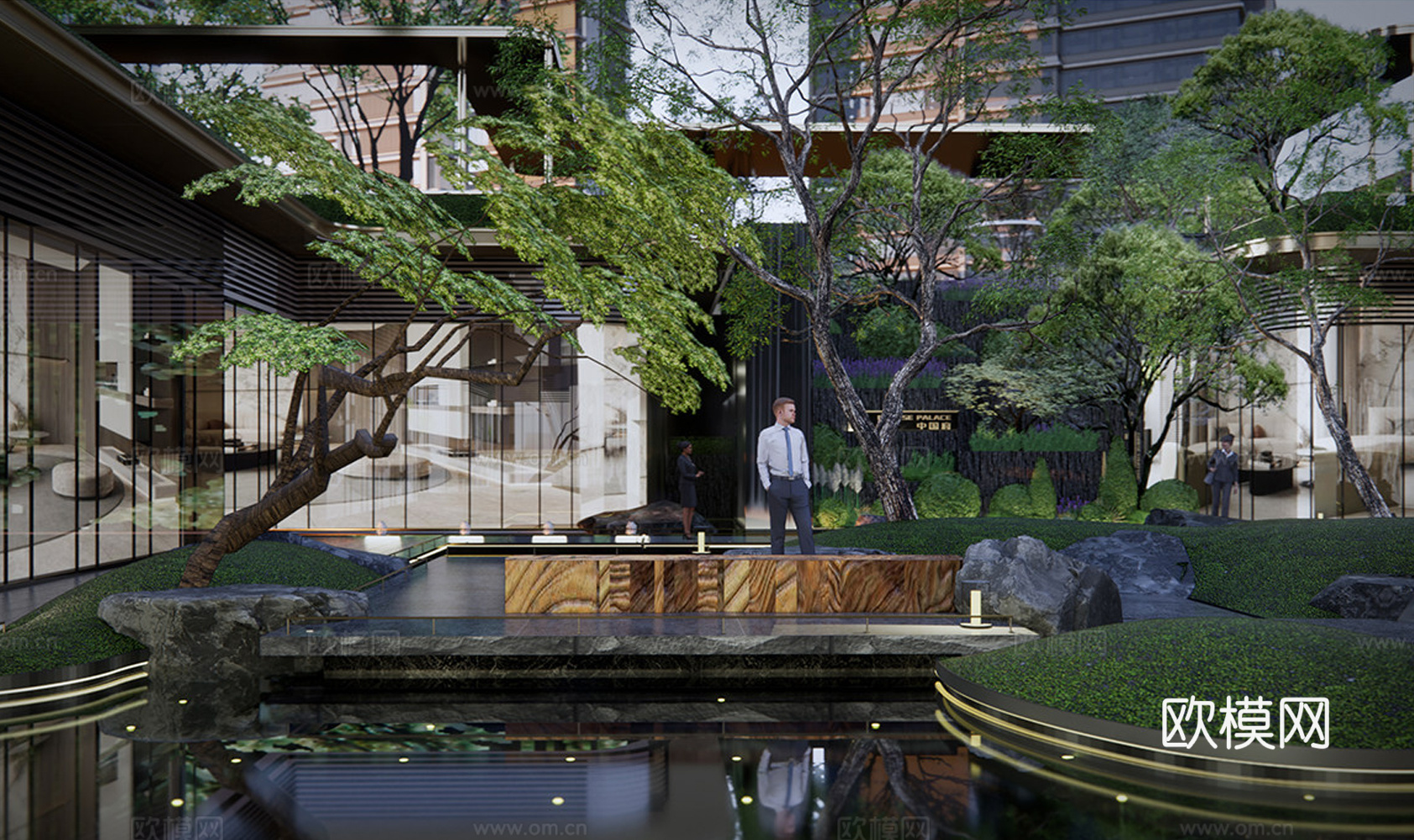 新中式庭院景观 景观花园 小区景观su模型