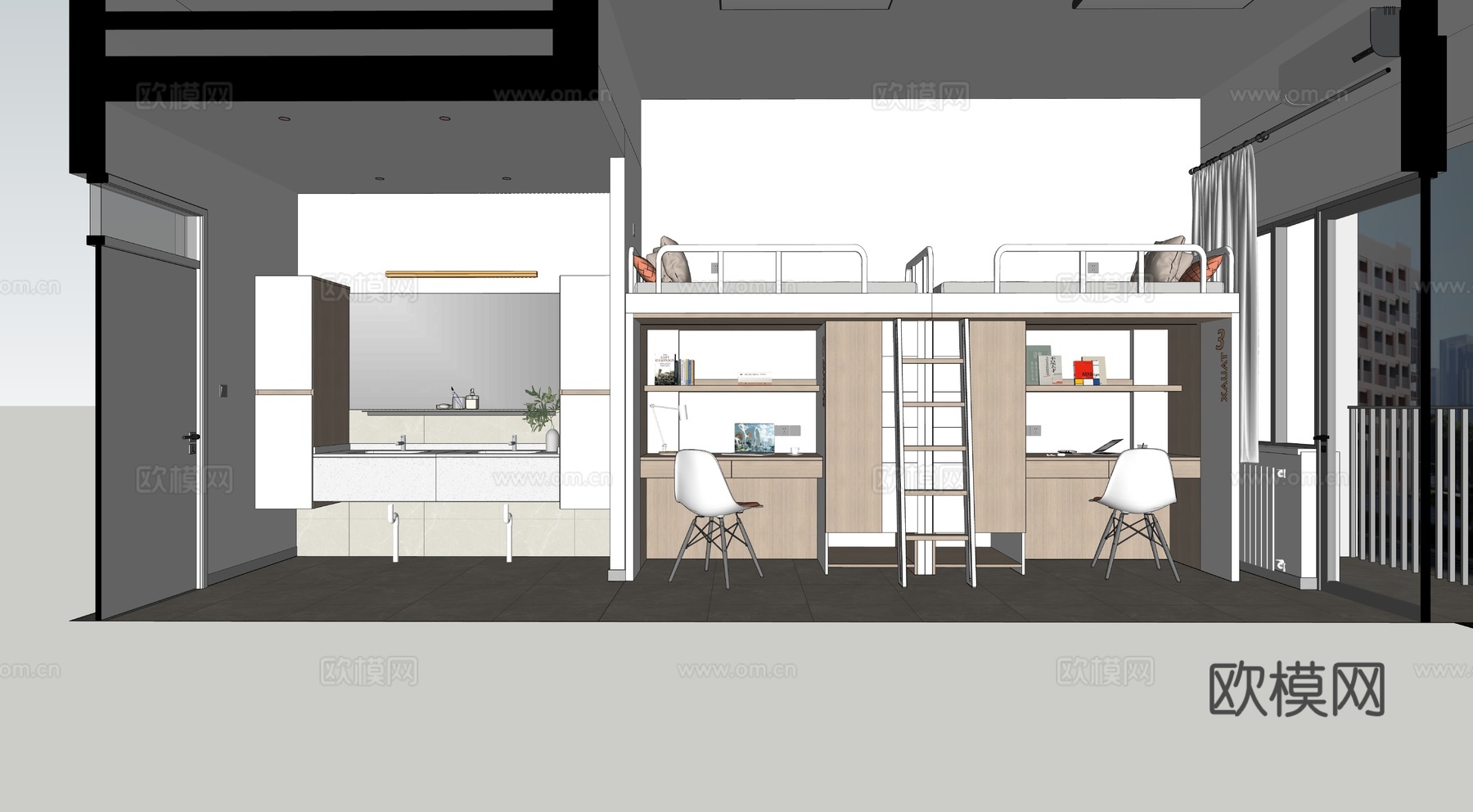 宿舍，宿舍楼，现代风格su模型