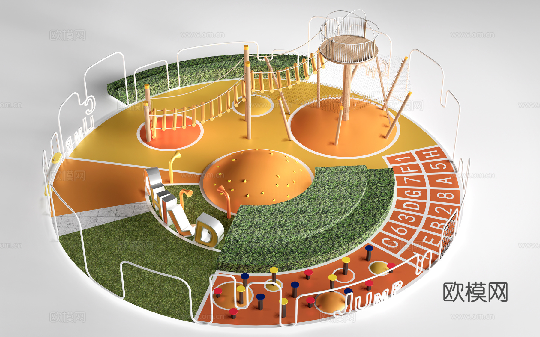 现代儿童游乐器材 户外攀爬架 儿童游乐设施su模型