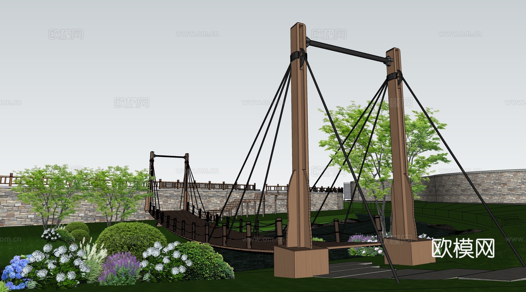现代景观吊桥 景区吊桥 木栈桥su模型