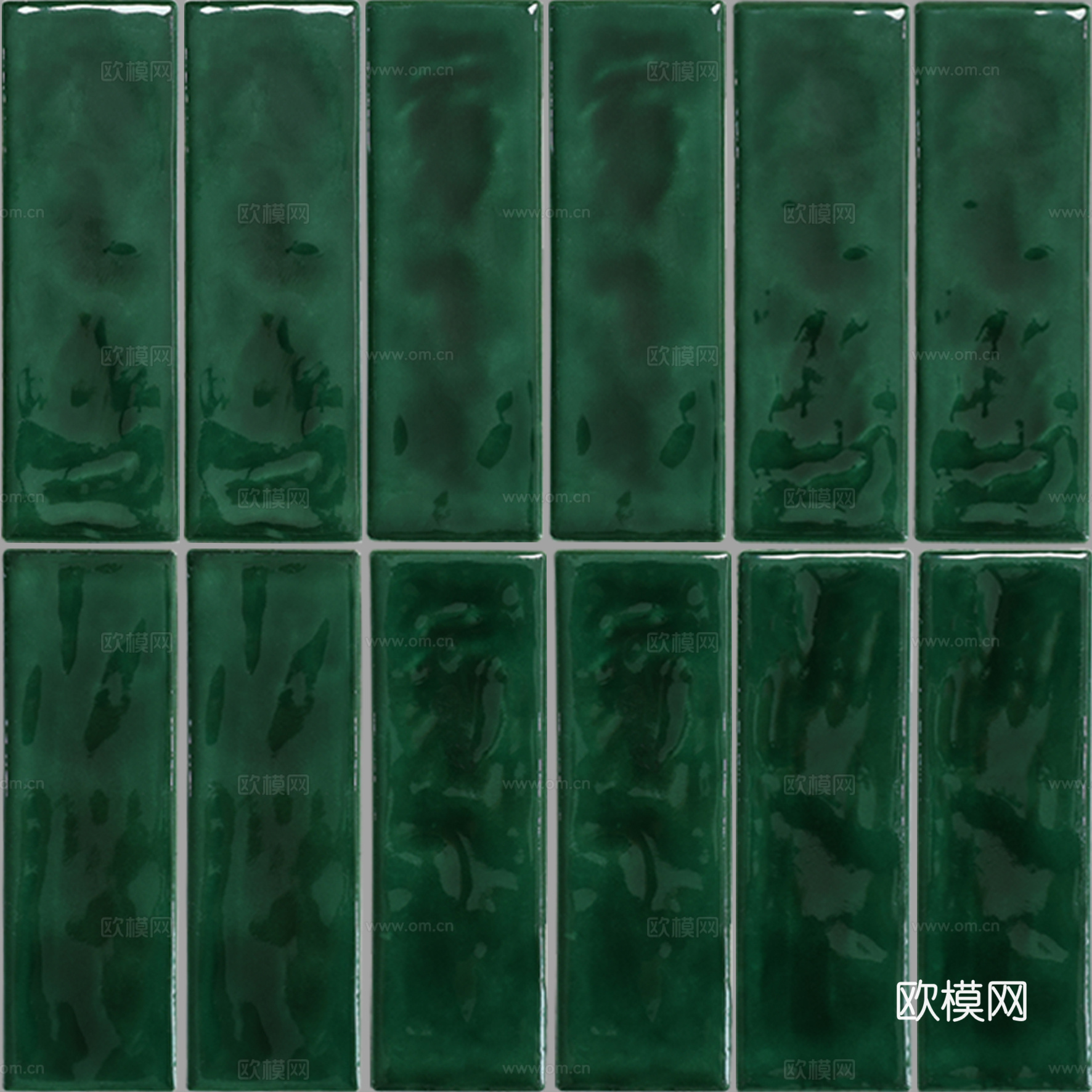 波浪纹祖母绿釉面长条马赛克 复古风墙面砖高清素材