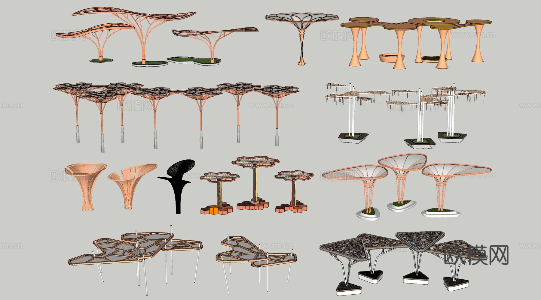 现代景观廊架 景观构筑物 景观小品su模型