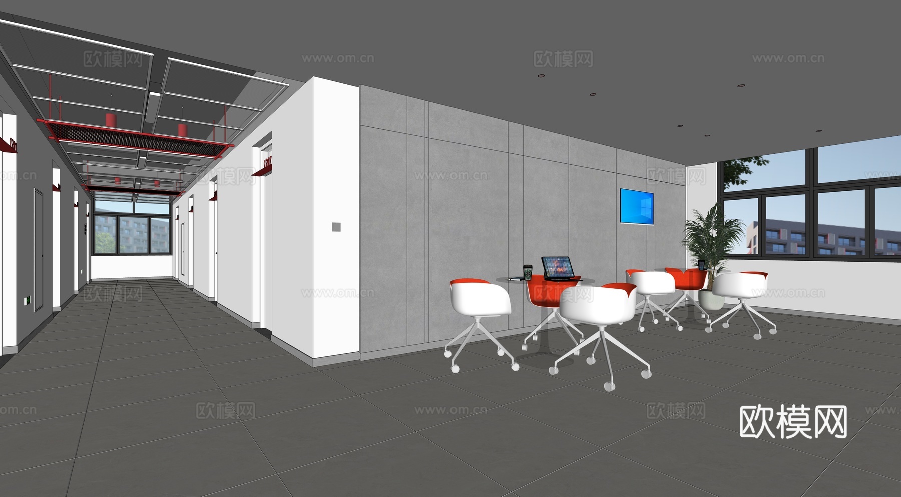 大堂，电梯厅，现代风格，走廊，宿舍楼su模型