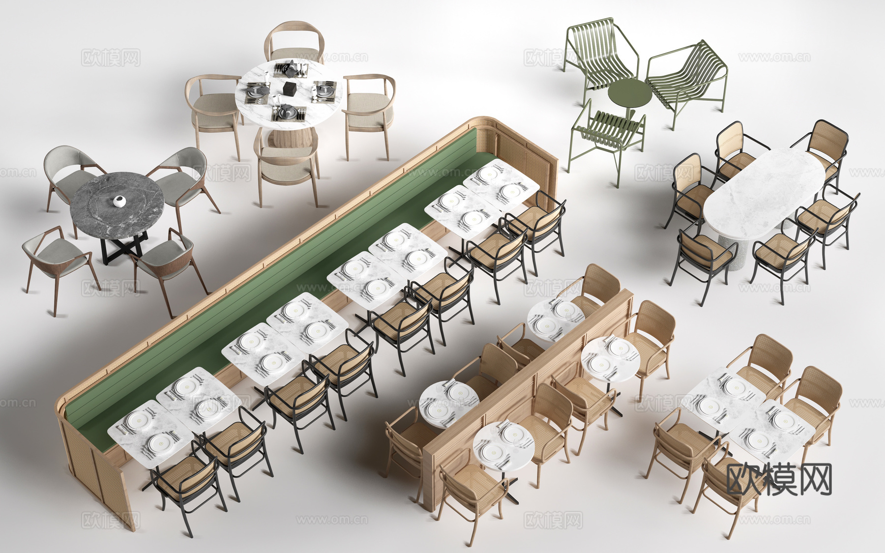现代餐饮桌椅 餐桌椅 卡座餐桌 餐厅桌椅su模型