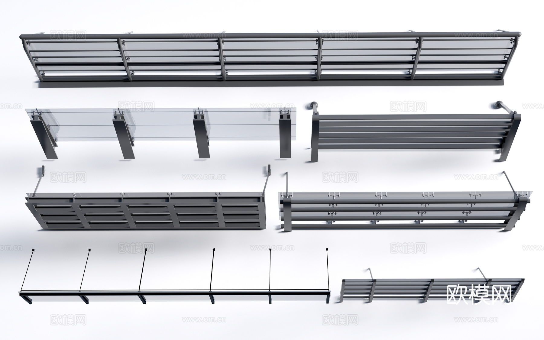现代玻璃雨棚 钢构雨棚 玻璃雨打 阳光棚su模型