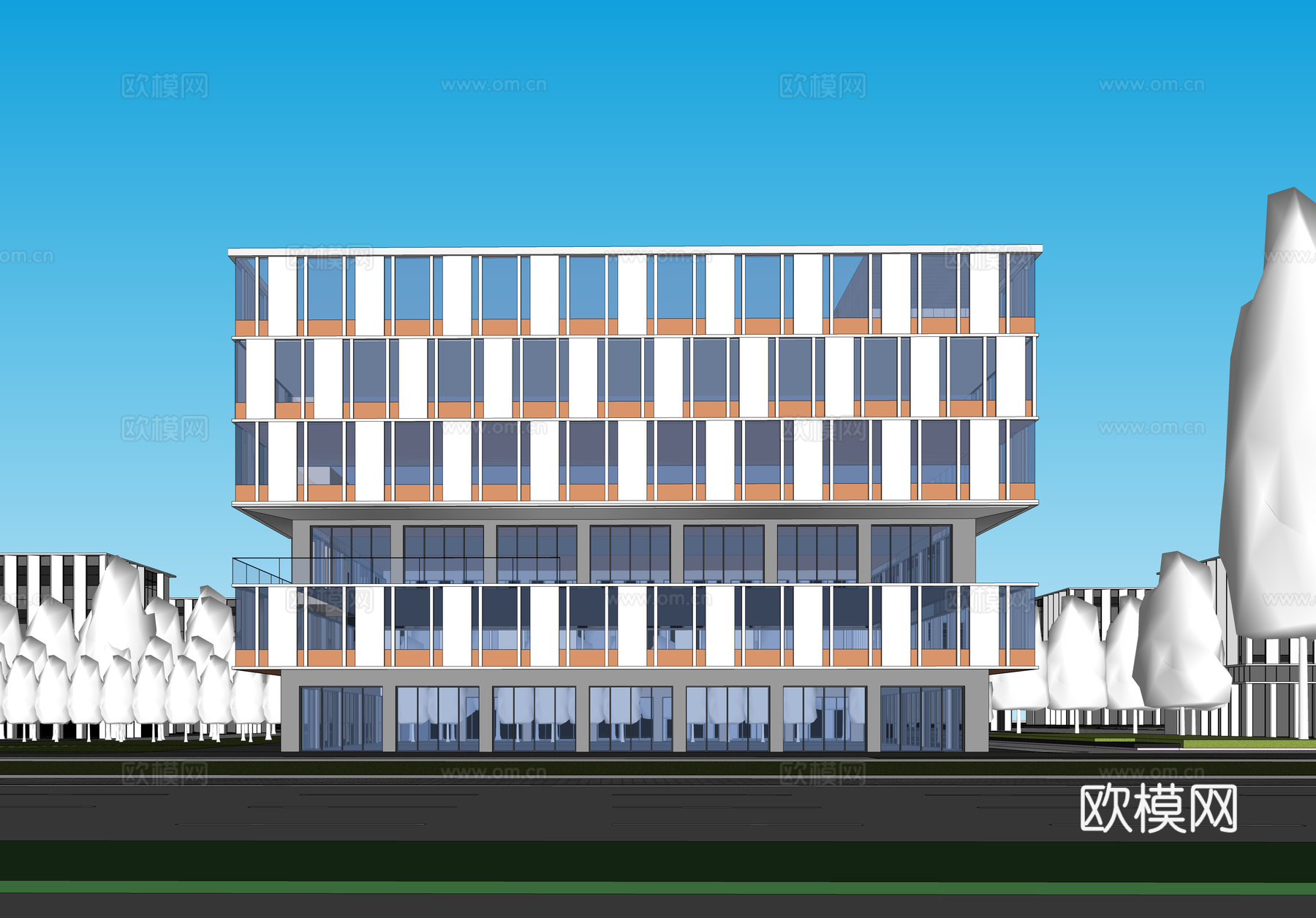 现代工业厂房 现代产业园 多层办公 厂房 产 产业园 办公楼su模型下载（渲染图2）