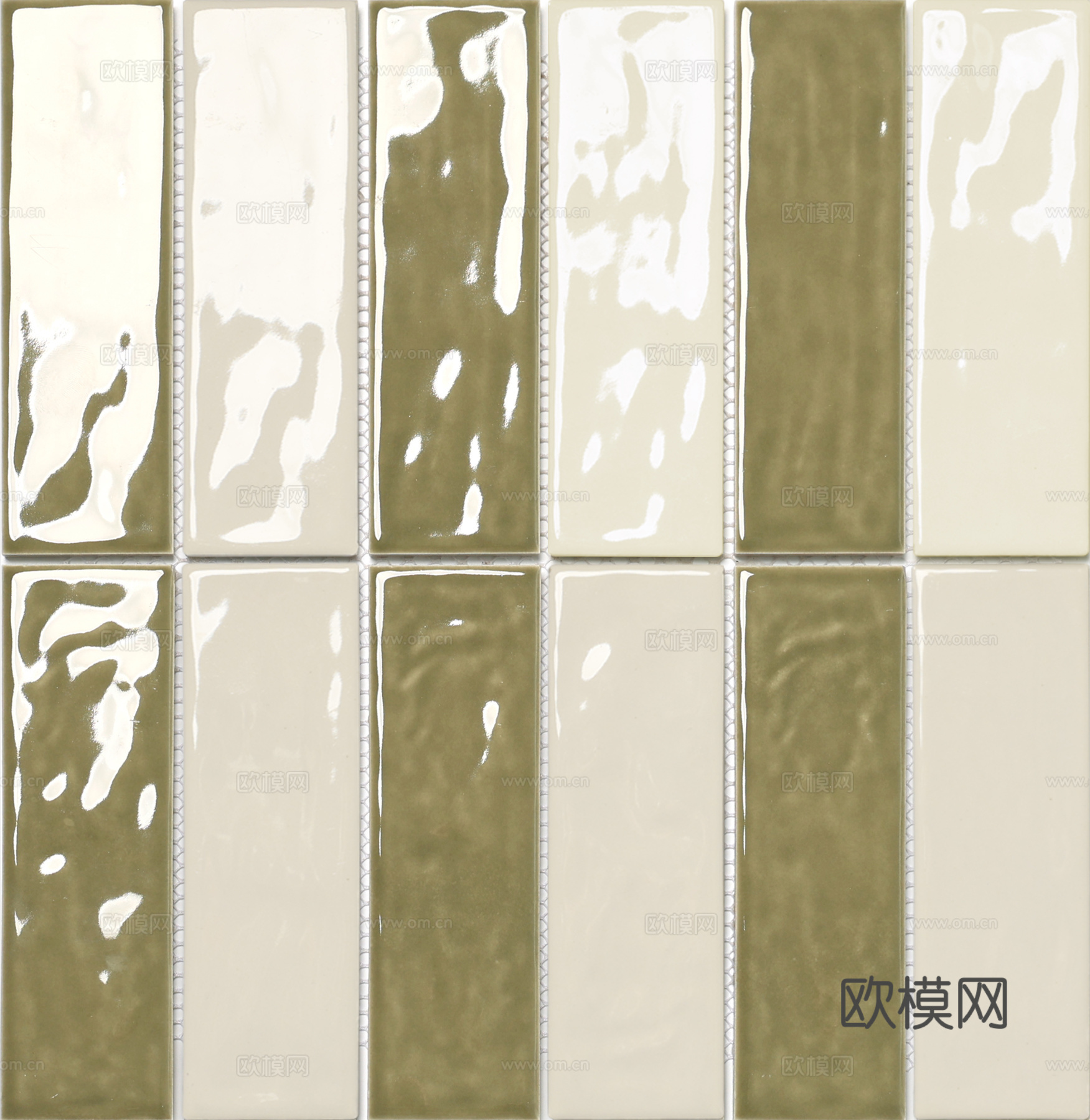 橄榄绿奶白拼色渐变釉面长条砖 高清瓷砖贴图