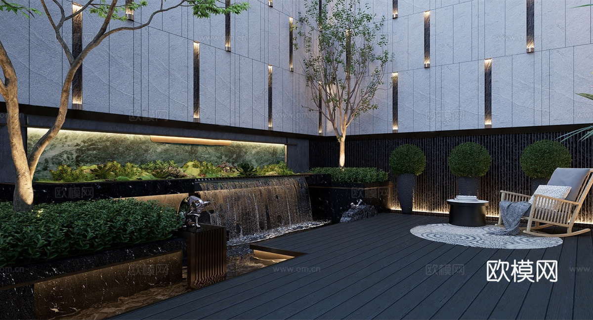 现代庭院花园 下沉花园景观 庭院景观su模型su模型
