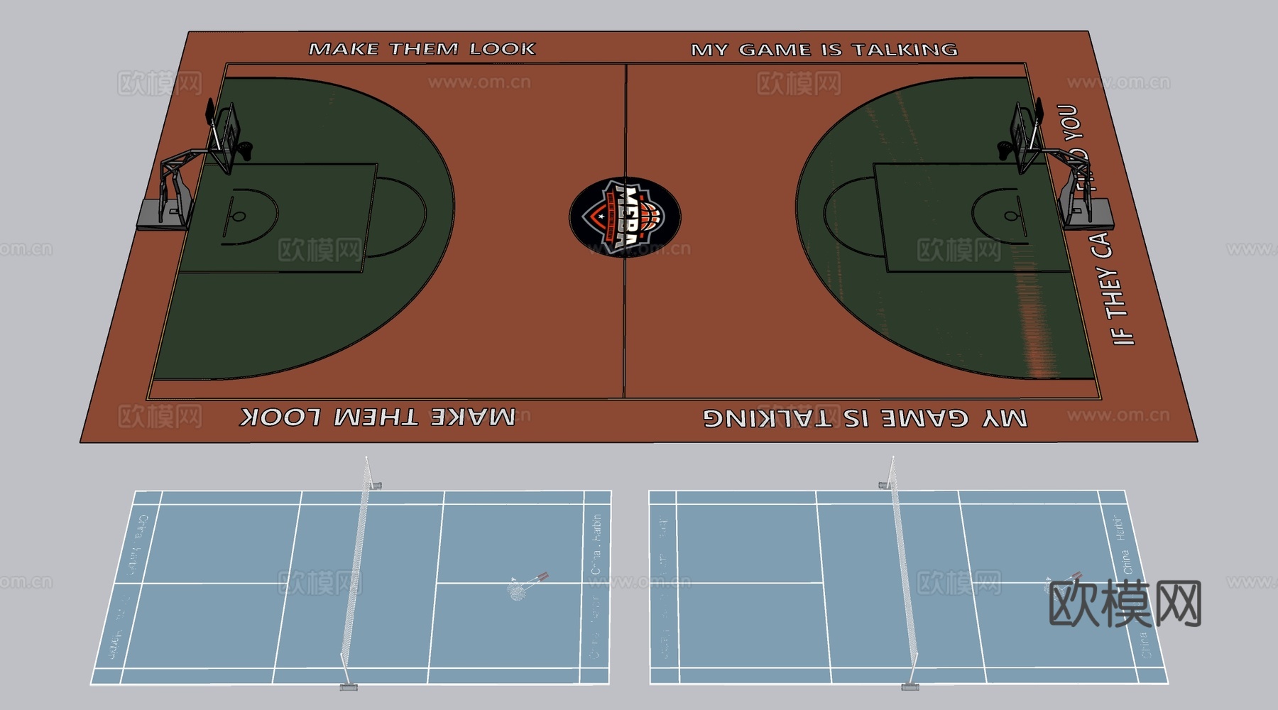 现代篮球场 运动场 室内球场su模型下载（渲染图2）