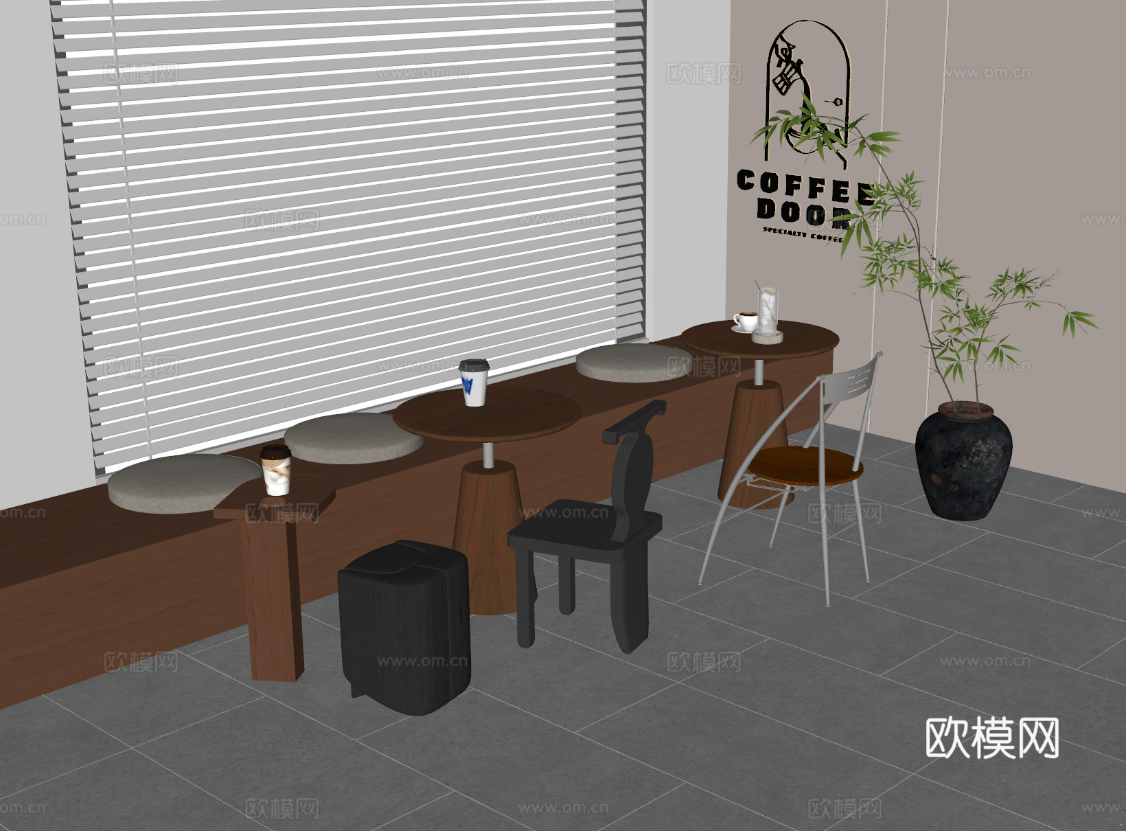 飘窗卡座沙发 咖啡卡座 餐厅卡座沙发 中古卡座沙发 咖啡厅卡su模型
