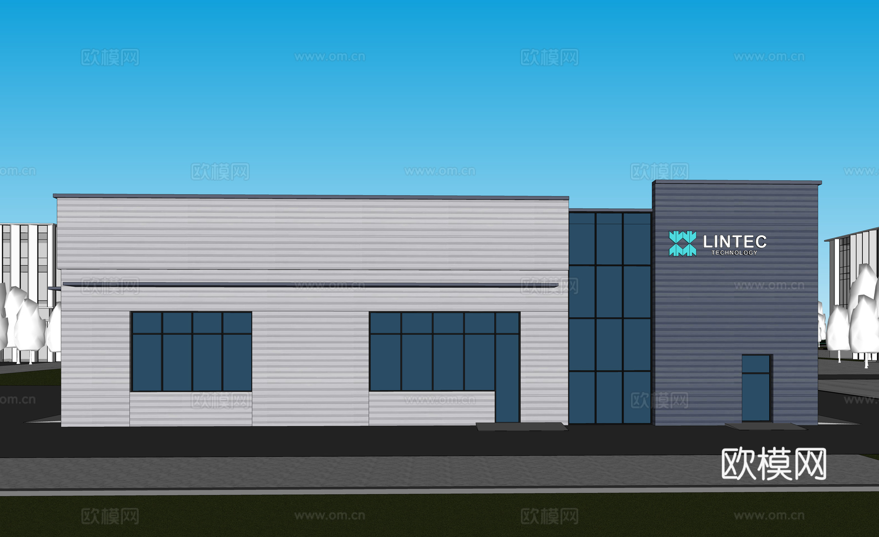 现代工业厂房 现代产业园 多层办公 厂房 产 产业园 办公楼su模型下载（渲染图2）