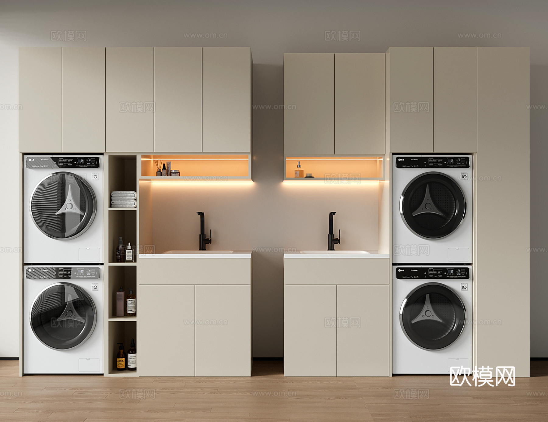 现代洗衣机柜 洗衣机柜洗手池su模型