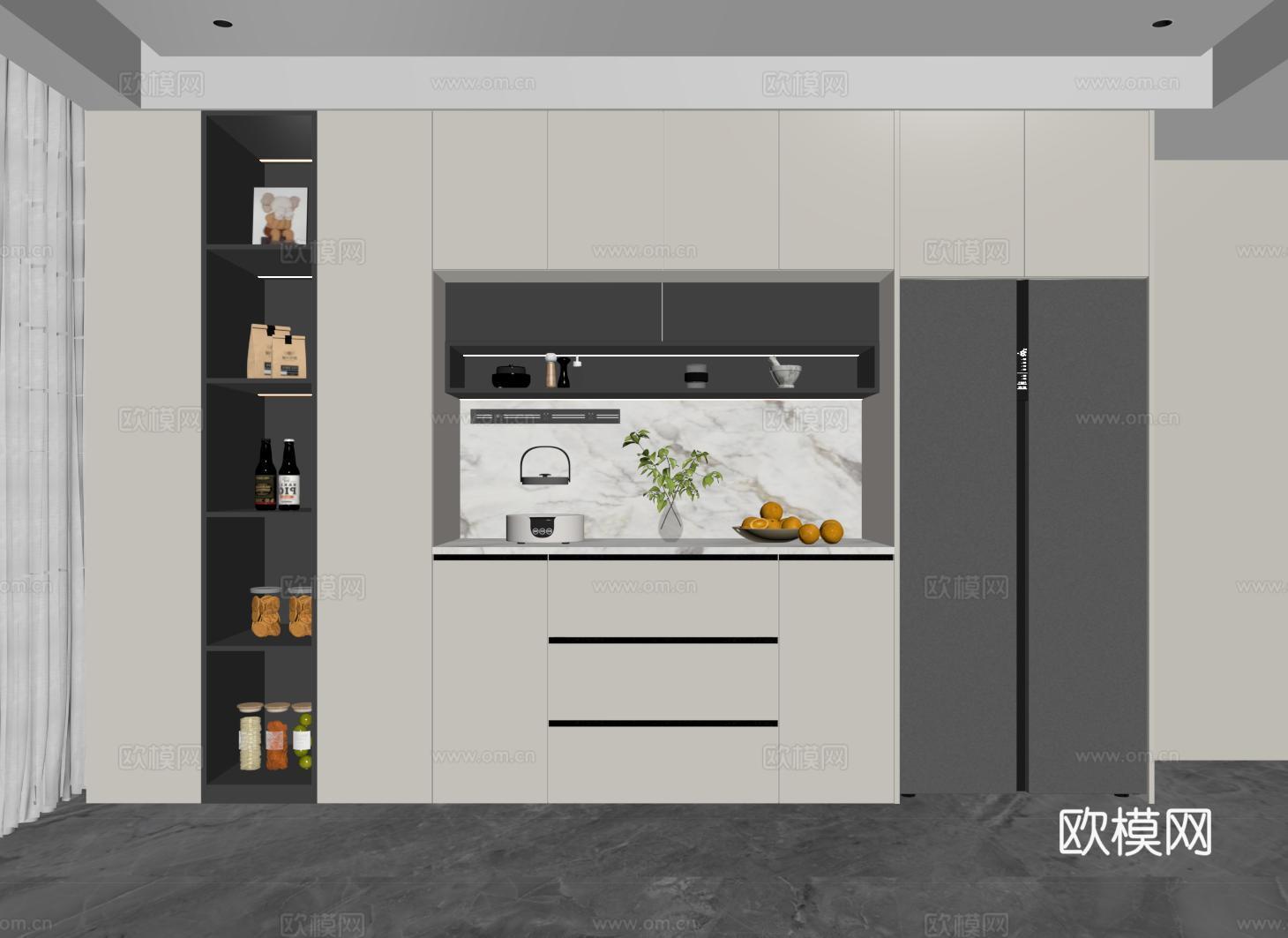 现代酒柜 冰箱酒柜 冰箱柜 开放格酒柜su模型