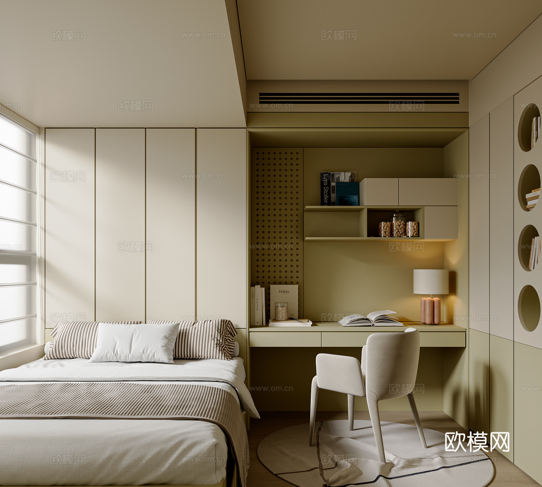 现代奶油风榻榻米 儿童榻榻米 榻榻米卧室 书椅3d模型