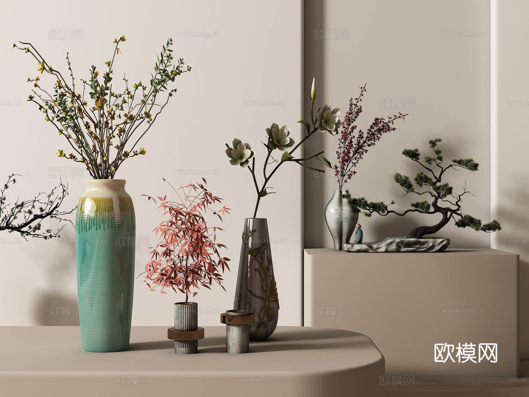 现代花卉摆件组合 花卉花艺 花瓶组合su模型