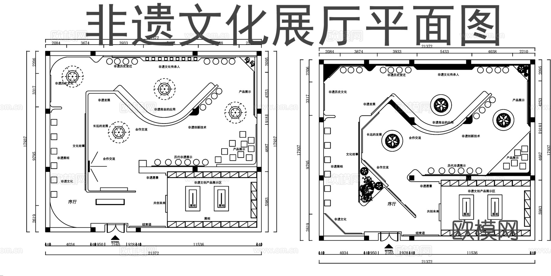 非遗文化展厅平面图cad施工图cad施工图下载